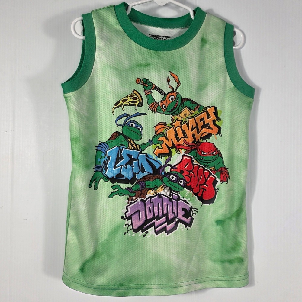 Nickelodeon TMNT Mutant Mayhem Green Tie Dye Mesh Tank Top Kids XS 4/5